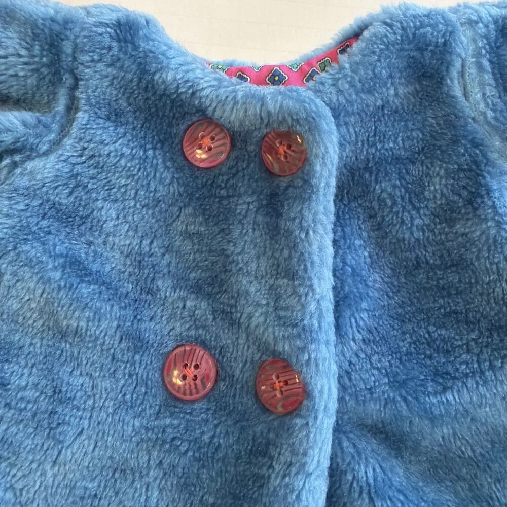 Vintage Baby Faux Fur Coat Teal Pink Lined Retro 3-6M Photo Prop Jacket Girls